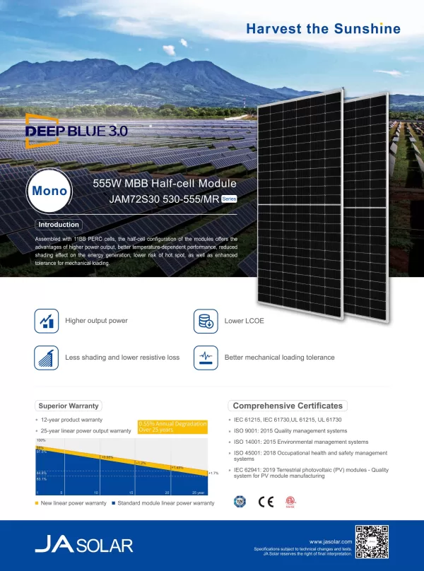 JA Solar Panel Monocrystalline 550Watts